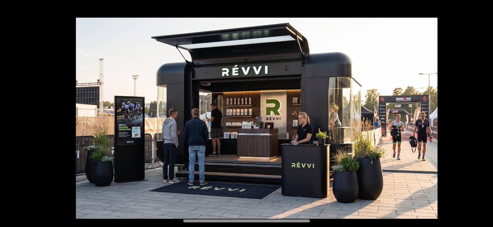 RÉVVI event kiosk with fitted signage